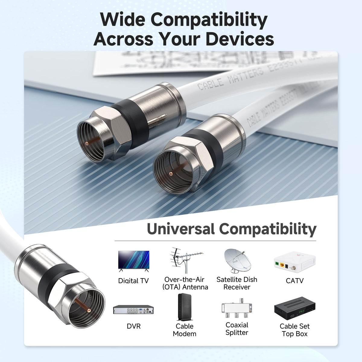 Cable Matters CM/CL2-rated RG6 in-wall cable for safe, code-compliant installations.