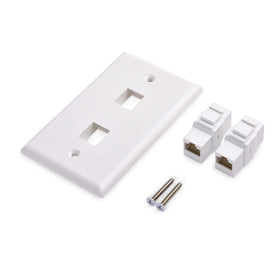 Cable Matters wall plate installed in living room media center demonstrating tidy cable access