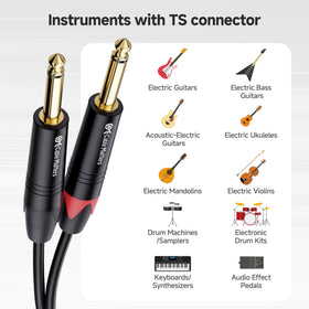 Cable Matters instrument connection cable linking guitar or keyboard to RCA gear.