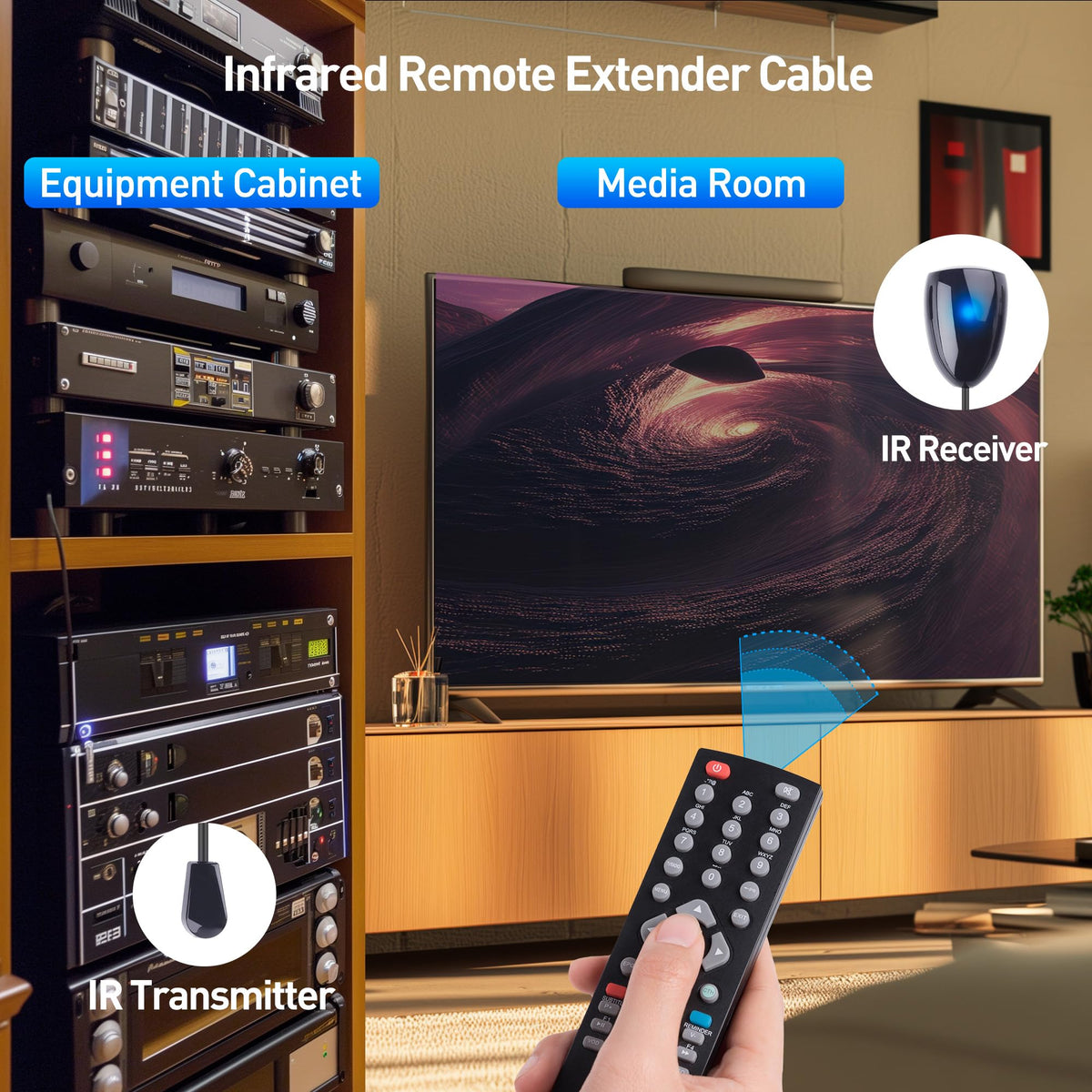 IR sensor angled at 30 degrees for flexible remote use.