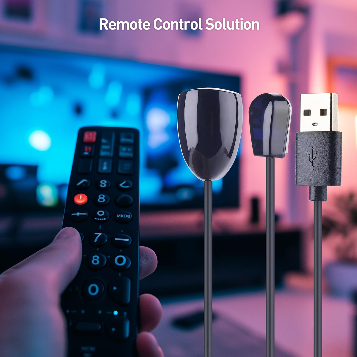Cable Matters IR extender transmitter placed near source sensor enables remote control.