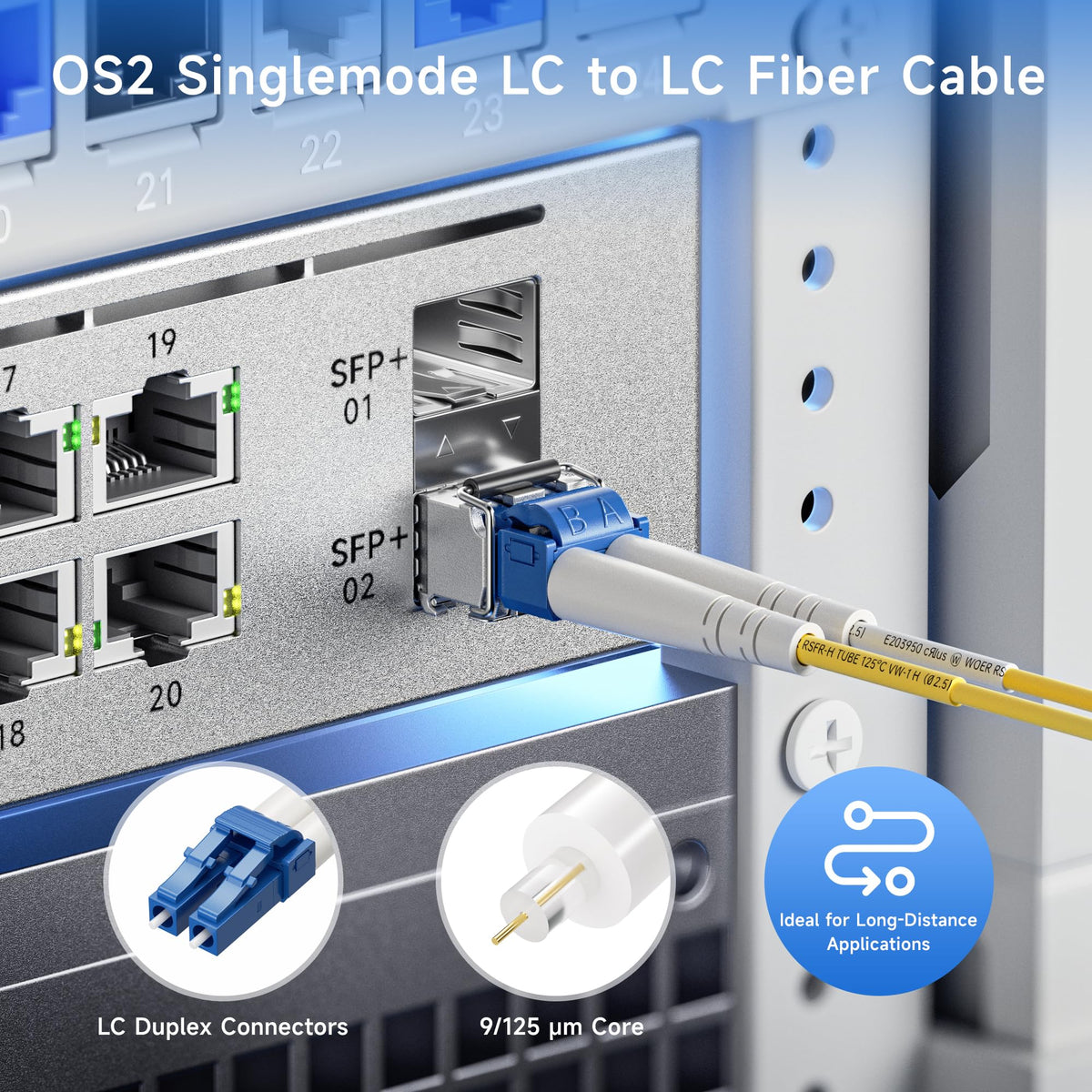 Cable Matters LC to LC UPC OS2 single-mode cable enables longer links.