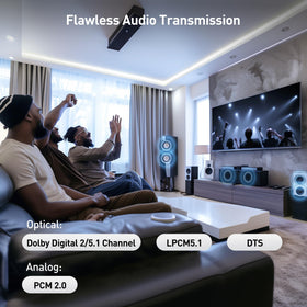 Cable Matters LED status indicators lit to confirm power, link, and stable audio transmission