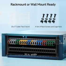 Cable Matters in a small network closet showing consolidated AV and data cable management