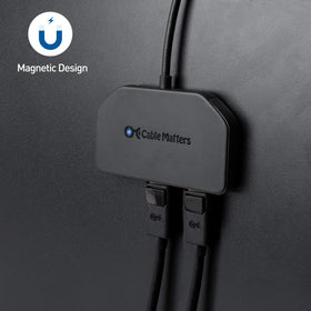 Cable Matters magnetic mount attached to a metal case for secure placement.