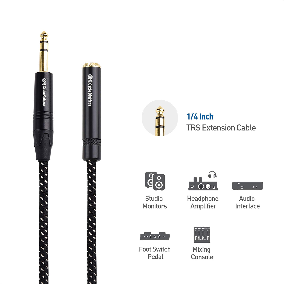 Cable Matters male plug detail showing solid contact and durability benefit