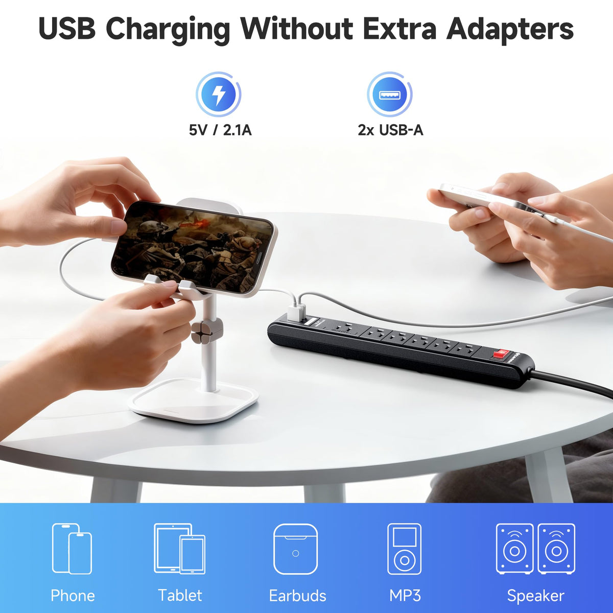 Cable Matters illuminated power switch and 8ft cord for easy on/off control and flexible placement
