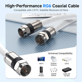 Cable Matters quad-shield RG6 cable provides stable signal for satellite and streaming.