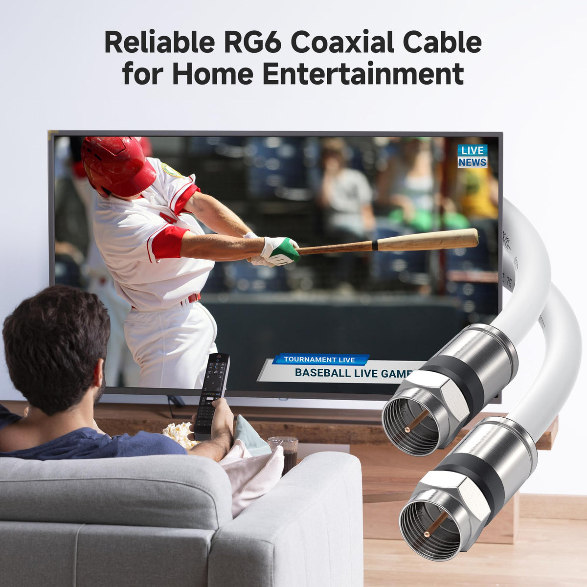 Cable Matters quad-shield RG6 cable, reliable signal for TV, satellite, and internet devices.