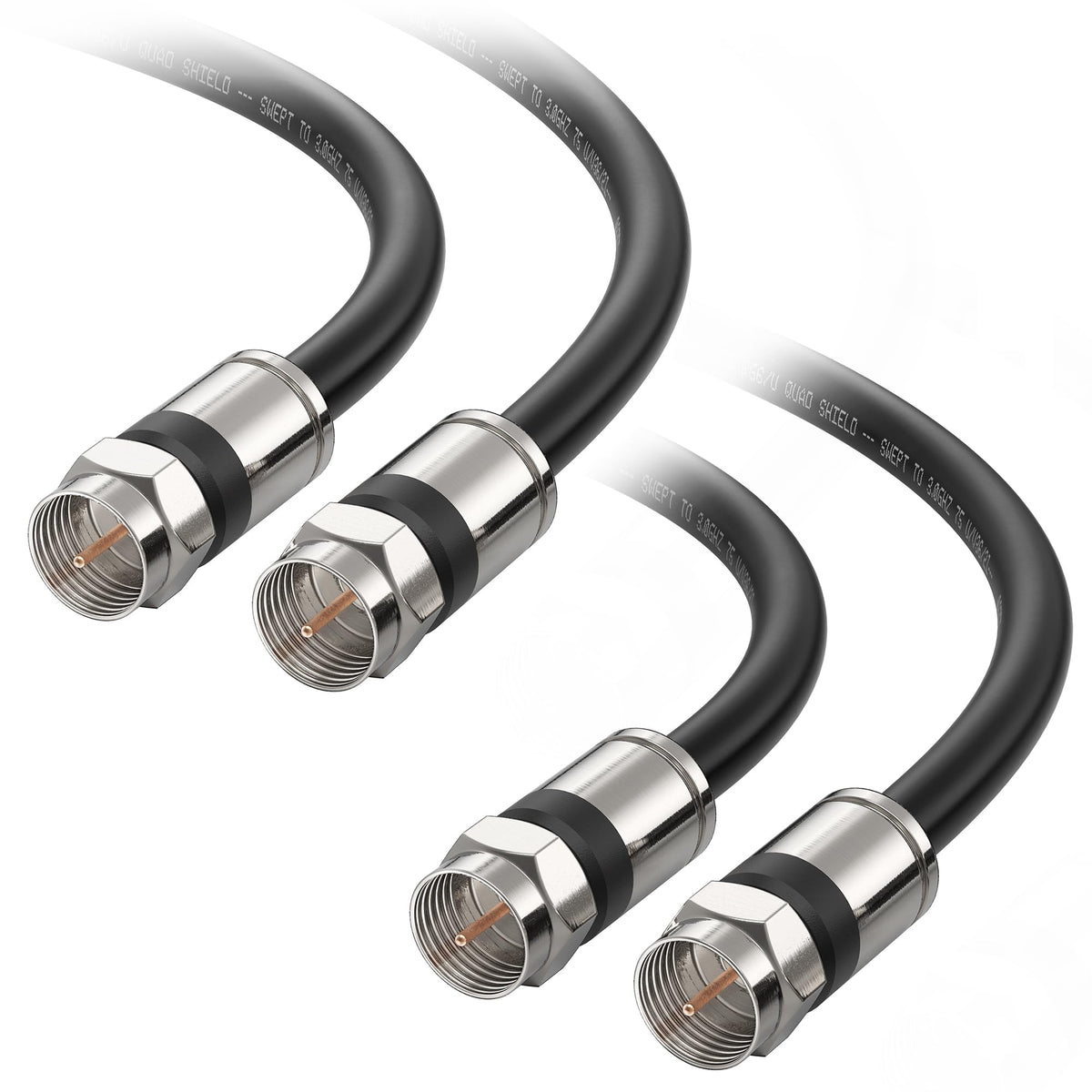 Cable Matters RG6 6ft 2-pack black for reliable TV and modem connections.