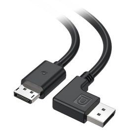 Cable Matters right-angle DisplayPort 1.4 cable keeps behind-monitor setup tidy.