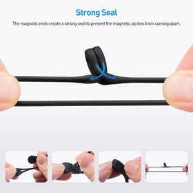 Close-up of Cable Matters silicone magnetic ties wrapped around desk cords