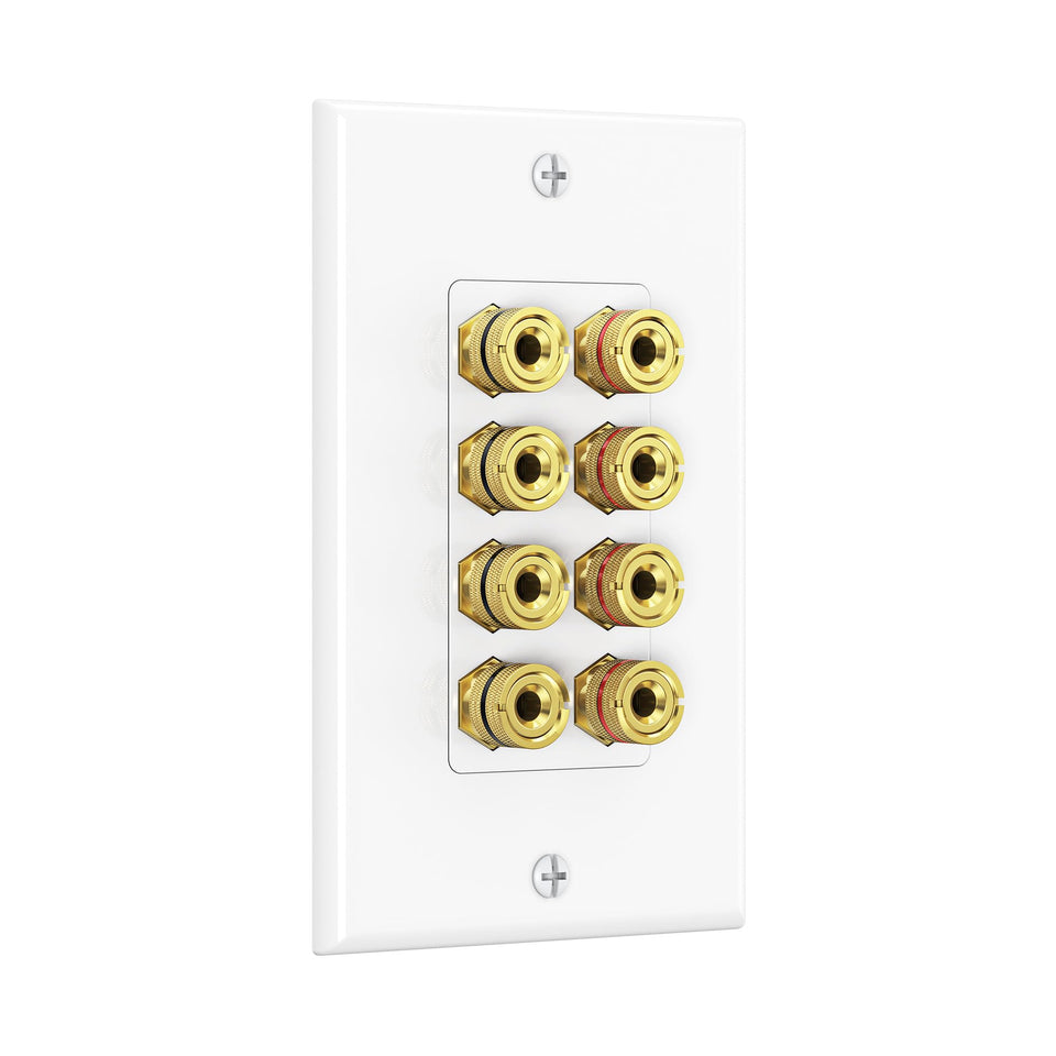 Cable Matters speaker wall plate with gold-plated banana plugs for neat wiring