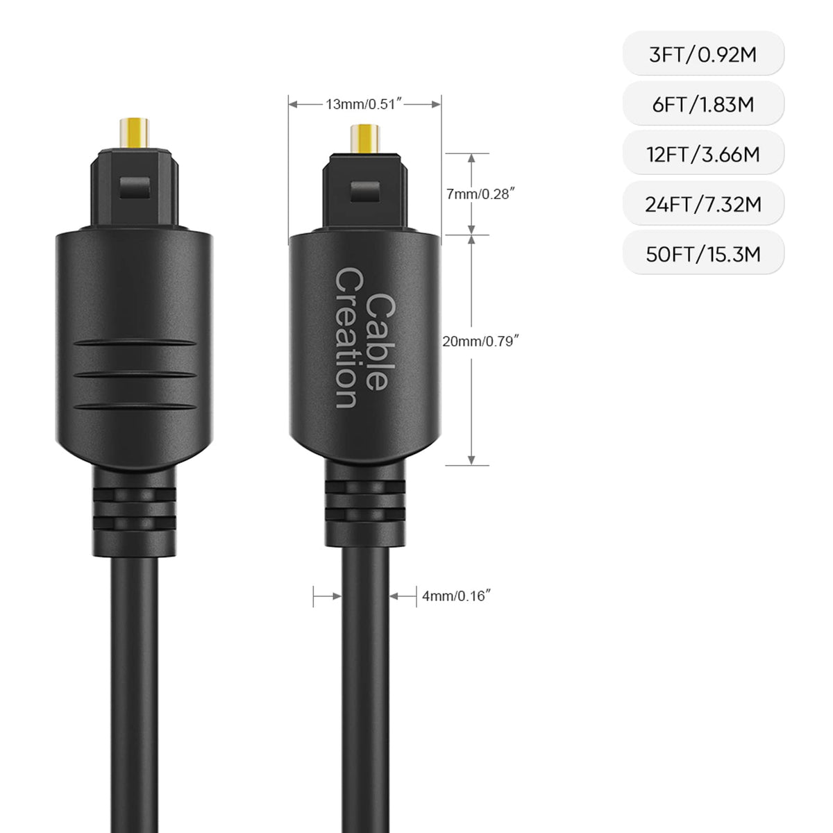 CableCreation 12ft optical cable with durable PVC outer layer