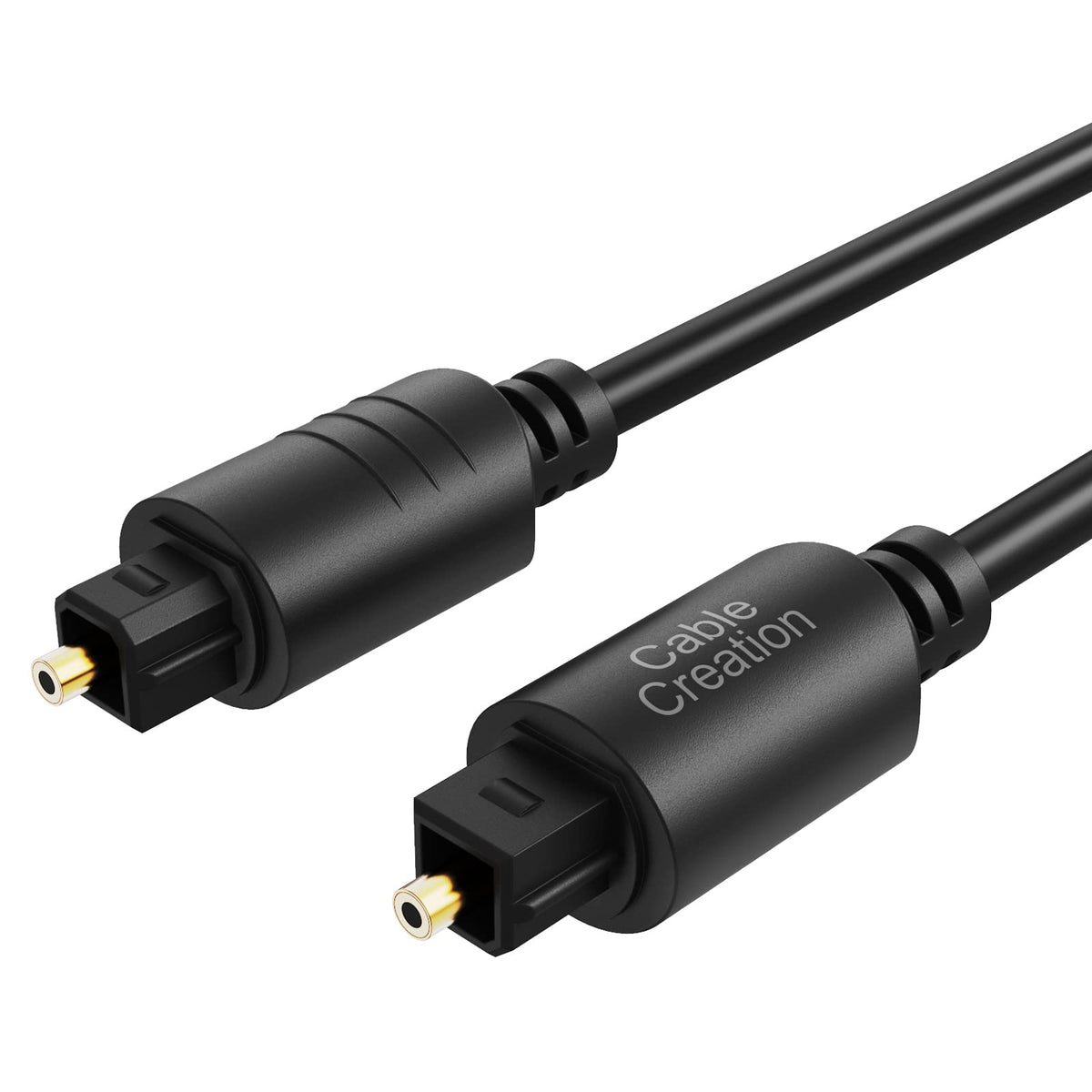 CableCreation 50FT TosLink cable with gold-plated connectors for reliable audio transmission.