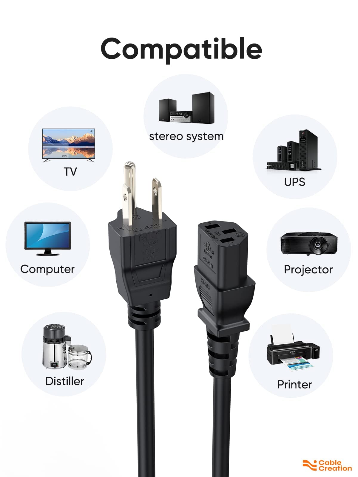 CableCreation NEMA 5-15P plug detail showing grounded contact for safety