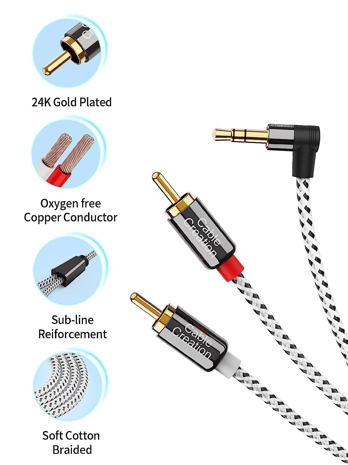 CableCreation RCA to 3.5mm Y-splitter demonstrating versatile bidirectional audio.