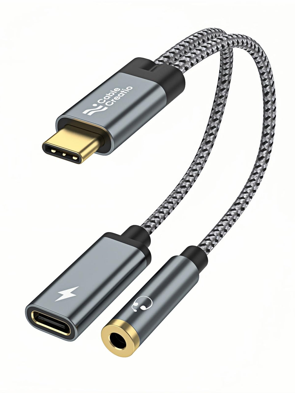 CableCreation USB-C to 3.5mm adapter main view for versatile audio and charging.