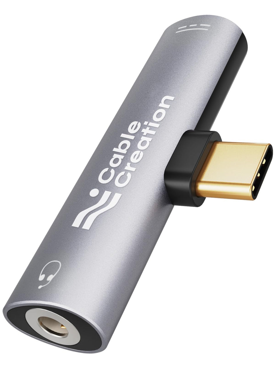 CableCreation USB-C to 3.5mm adapter front view enabling crisp sound and charging
