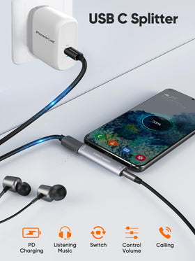 CableCreation USB-C to 3.5mm adapter with PD fast charging during use