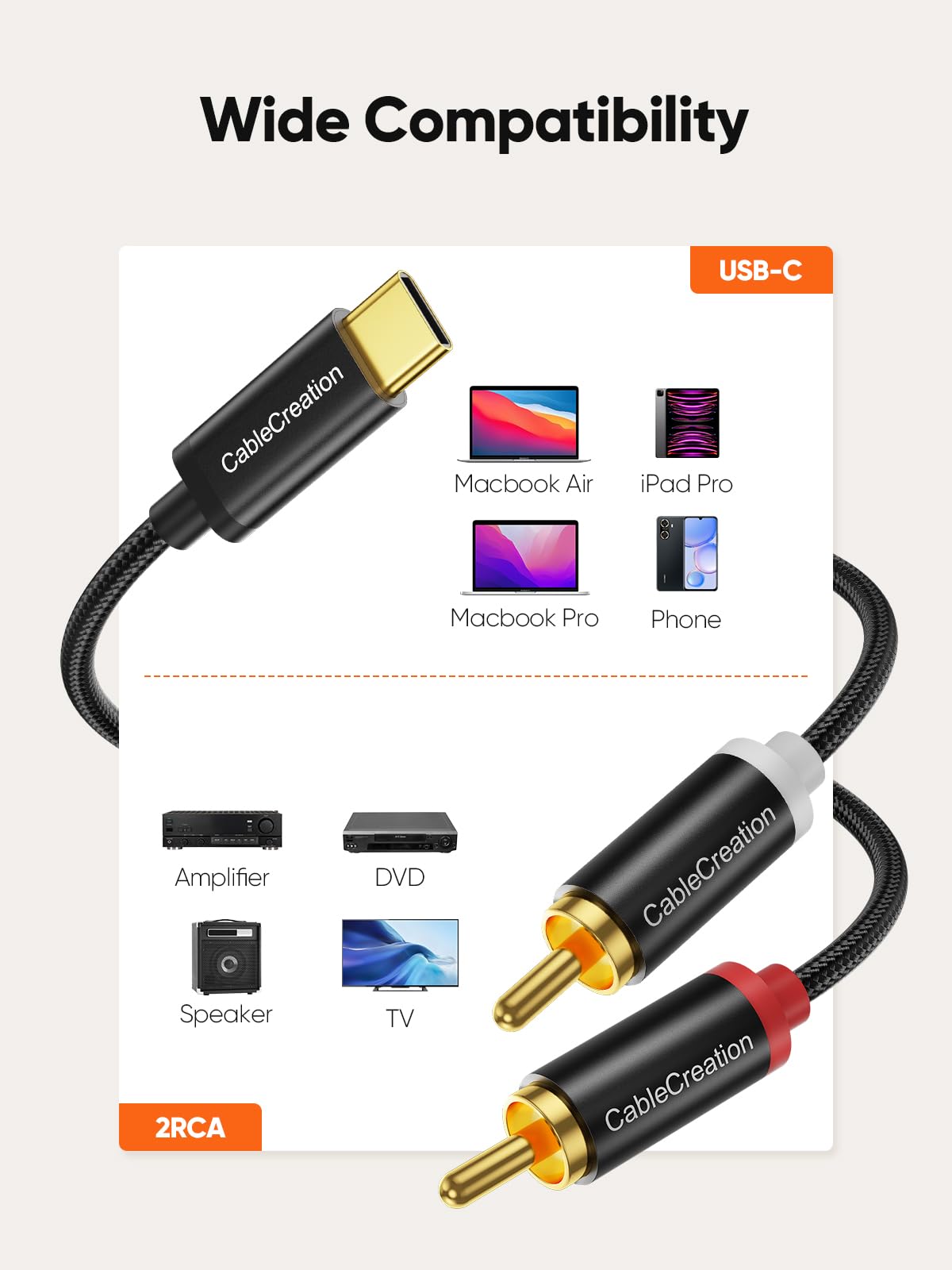 CableCreation USB-C to RCA cable ideal for home theater connections