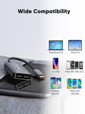 CableCreation dongle plugged into phone while PD charger attached showing fast 60W charging benefit
