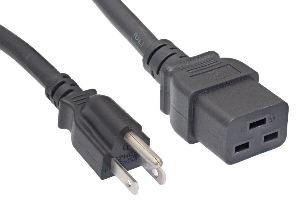Cablelera NEMA5-15P to C19 power cord, 10ft, ideal for servers and routers.