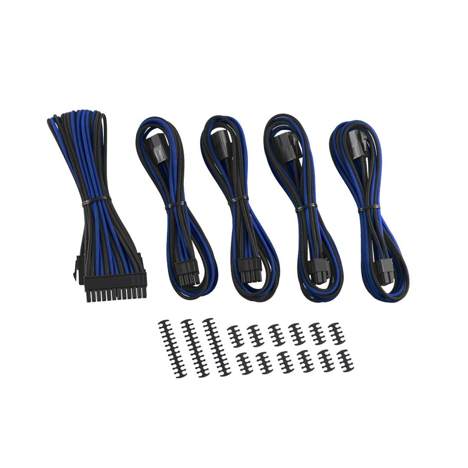 CableMod 8+8 ModMesh extension kit in black and blue enhances PC aesthetics.