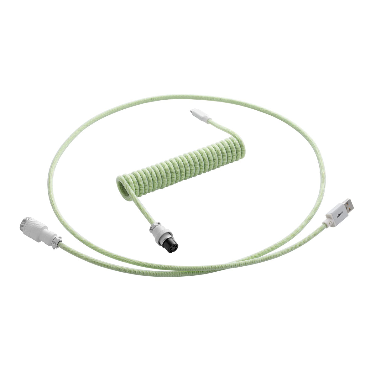 CableMod front view of lime sorbet coiled keyboard cable showing color and length benefit