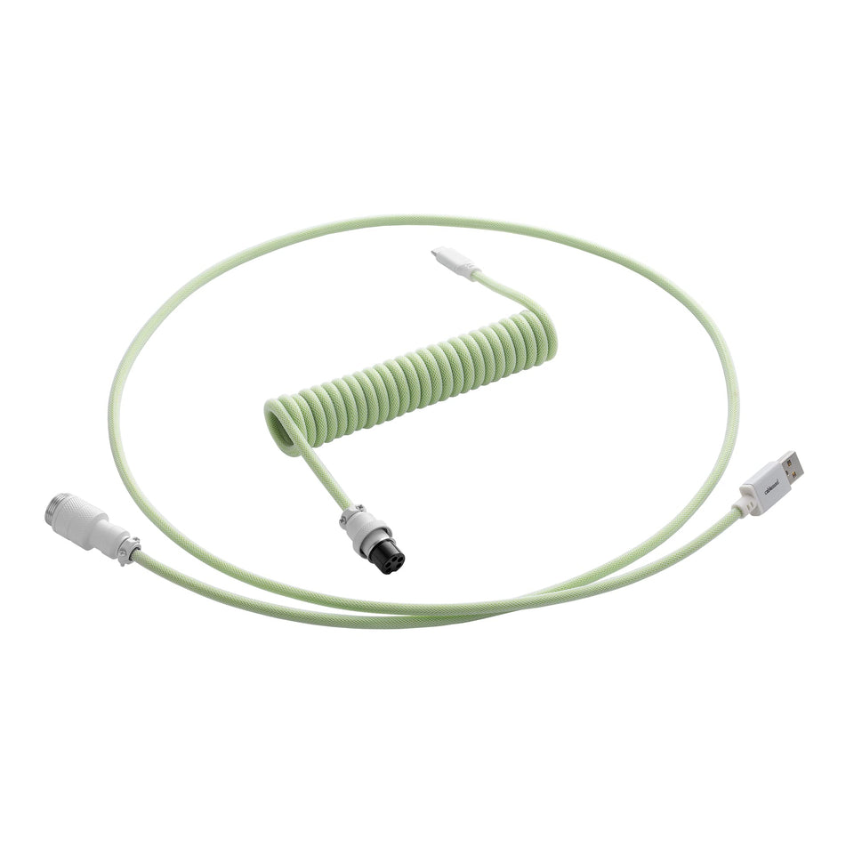 CableMod front view of lime sorbet coiled keyboard cable showing color and length benefit