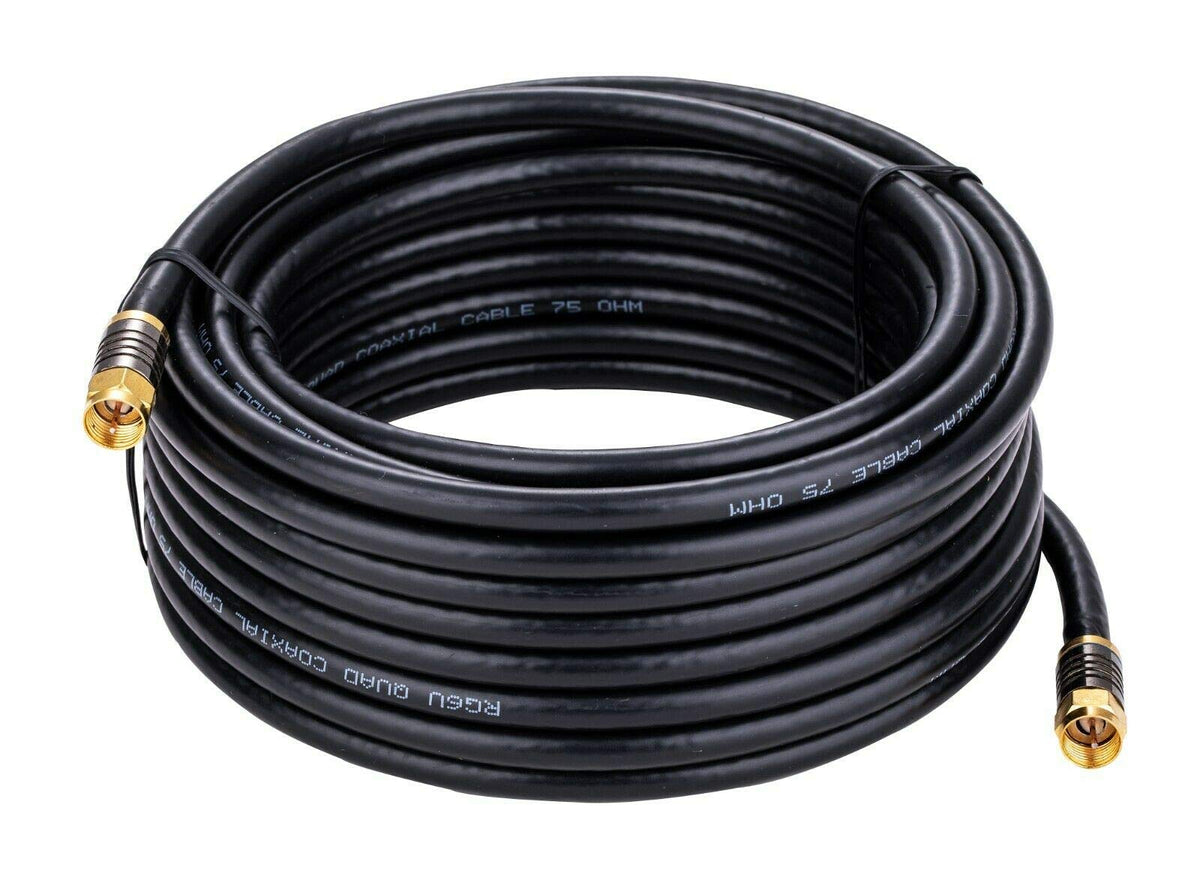 Cables Direct Online 75ft quad shield RG6 cable outdoors for weatherproof HD signals.