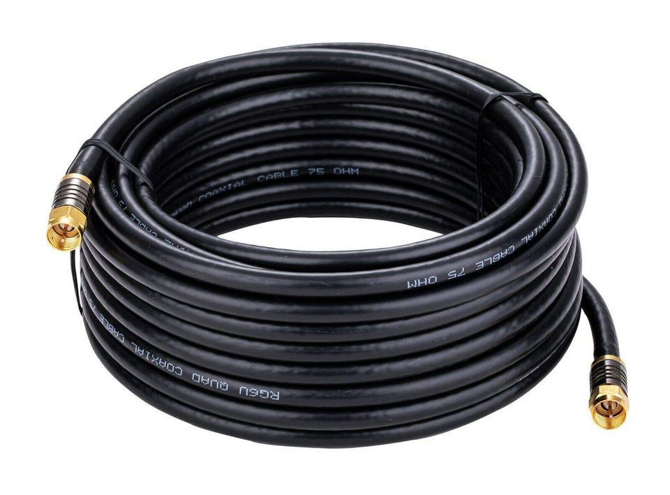 Cables Direct Online 75ft quad shield RG6 cable outdoors for weatherproof HD signals.