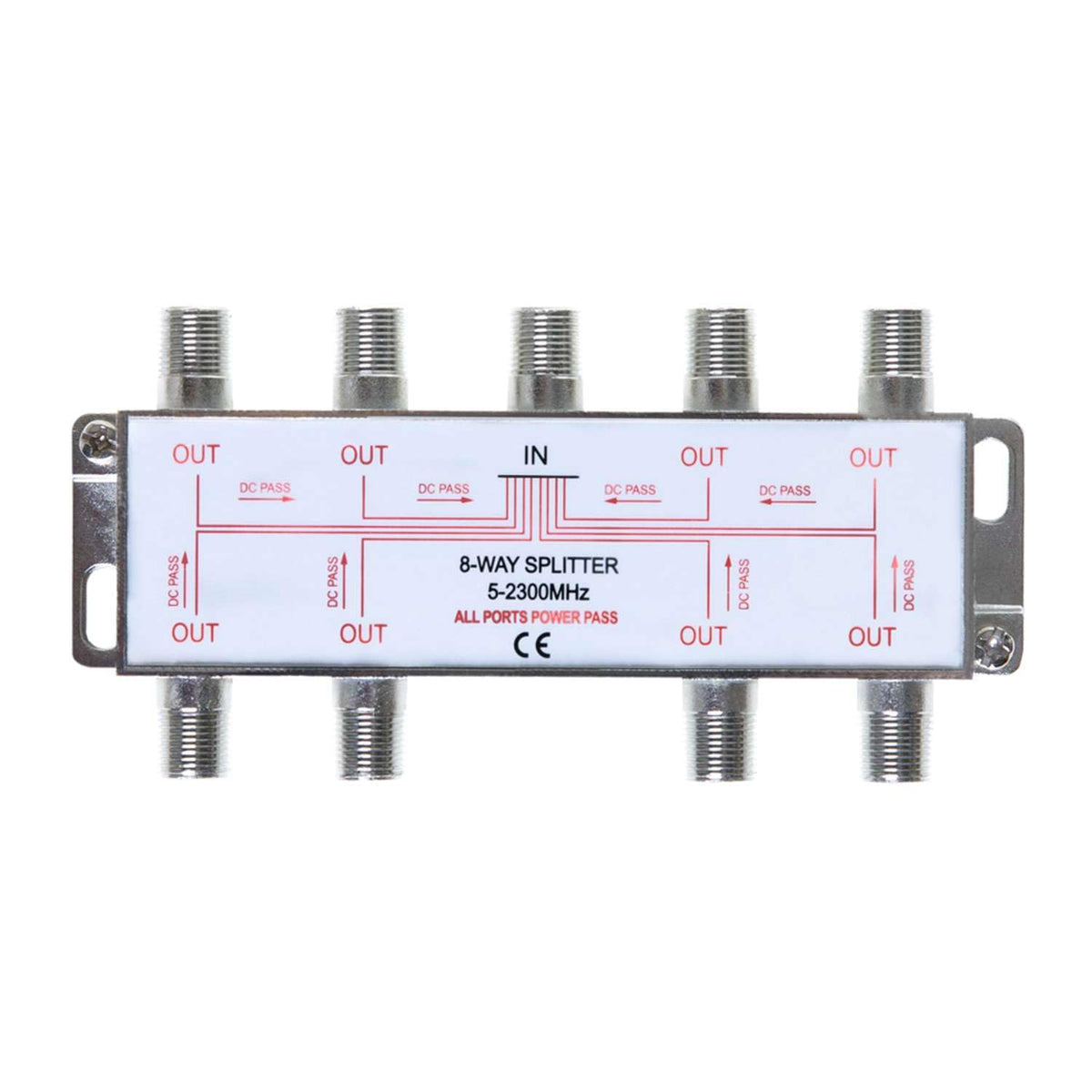 Cables Direct Online front view of 8-way splitter showing ports and durable housing for reliable distribution