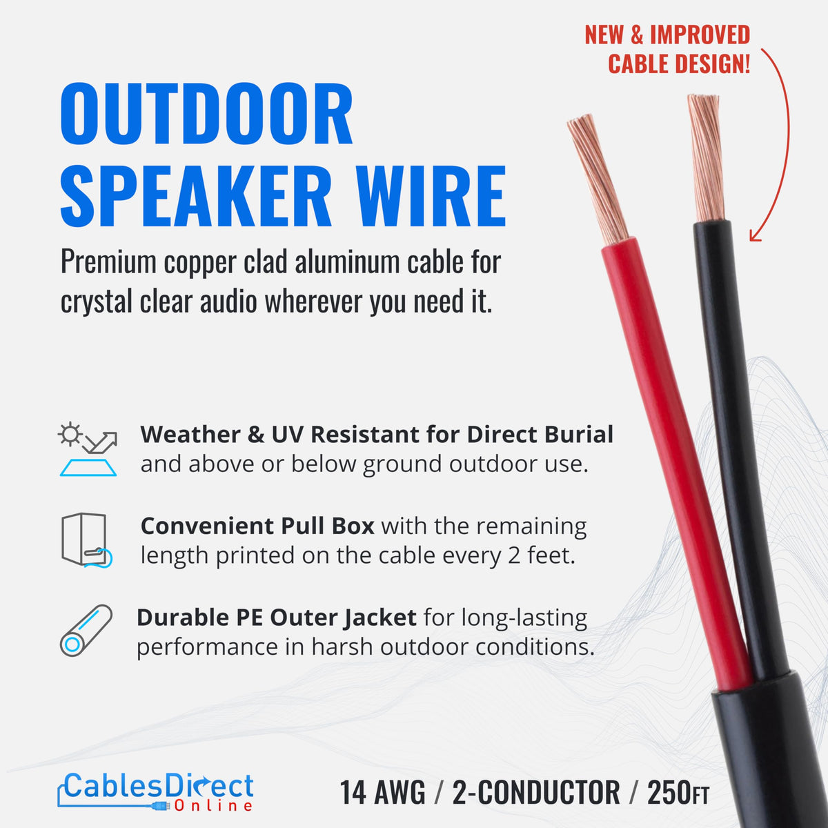 Cables Direct Online outdoor-indoor-use 14ga audio cable ideal for backyard or patio