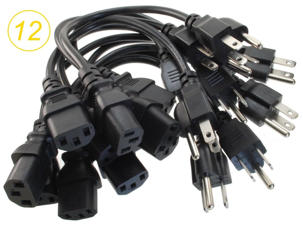 CablesOnline close-up of IEC C13 and NEMA 5-15P connectors showing secure fit benefit