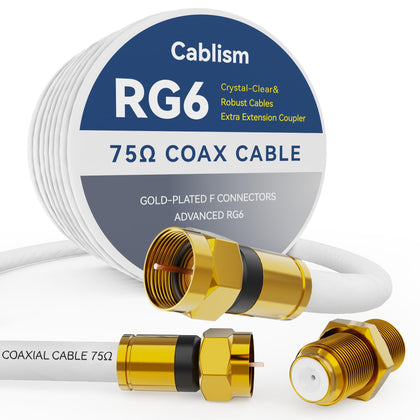 cablism front view white coaxial cable showing tidy packaging and length benefit