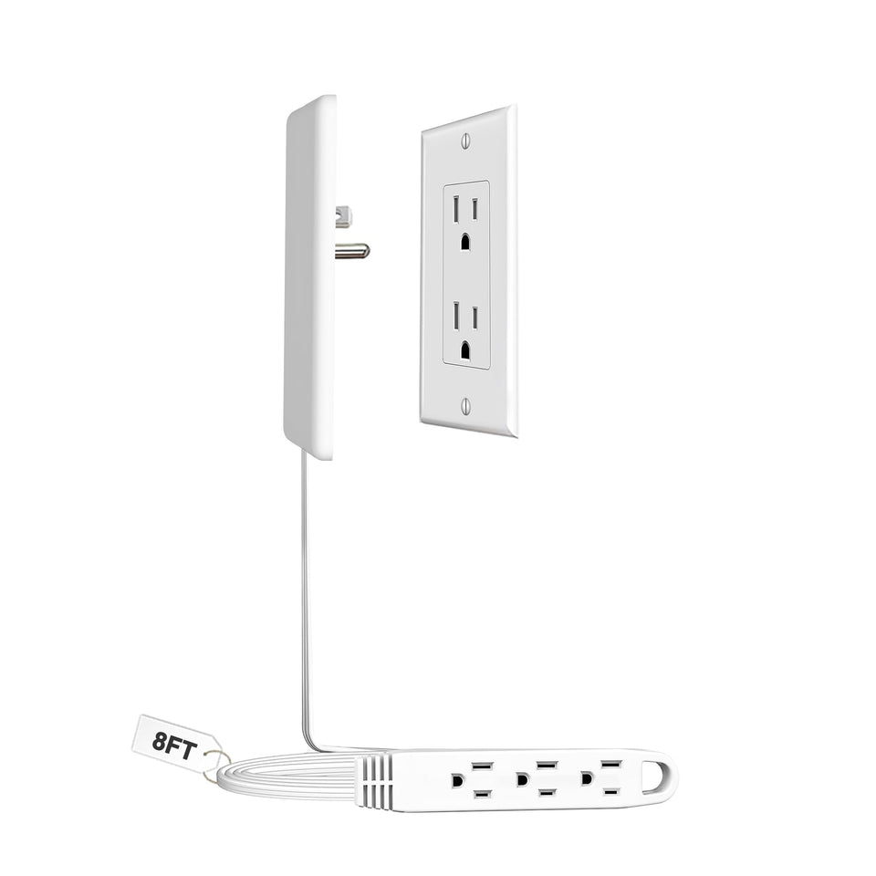 CABOCASA 8ft extension cord with ultra-flat plug for hidden wall outlets