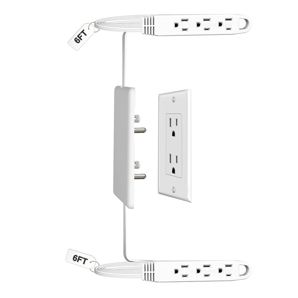 CABOCASA dual 6FT outlet concealer with flat plug for a sleek, clutter-free wall.