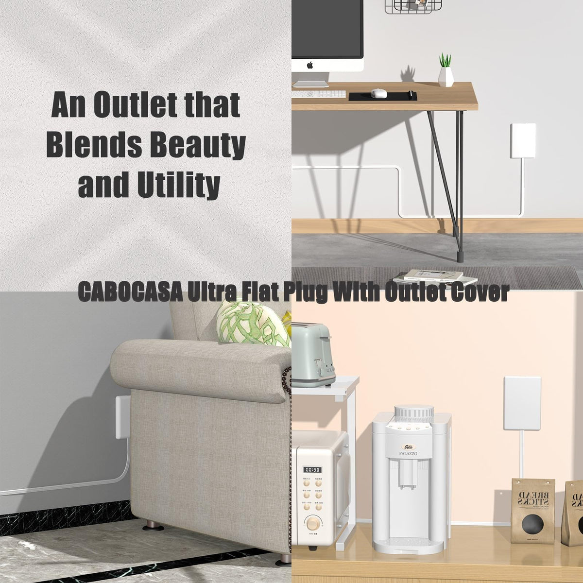 CABOCASA hidden under desk behind baseboard, keeps cords out of sight