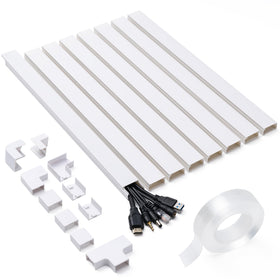 CADONO 126in cord hider kit contents laid out for easy wall cable concealment.