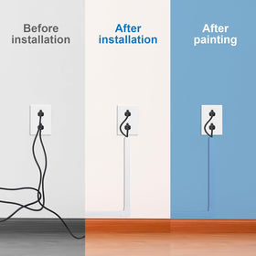 CADONO white wall cord concealer installed around a TV area.