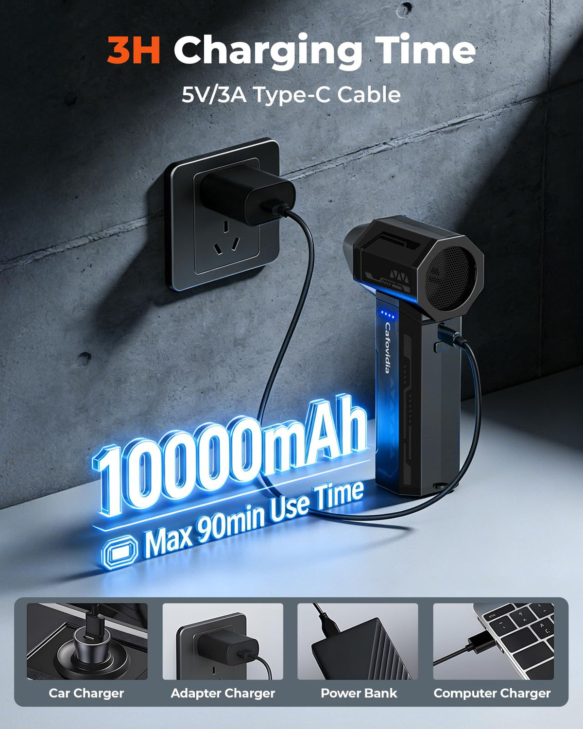 Cafovidia electric air duster 10000mAh battery life.