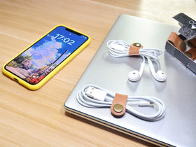 CAILLU earbud case leather keeps smartphone accessories secured and protected during travel.