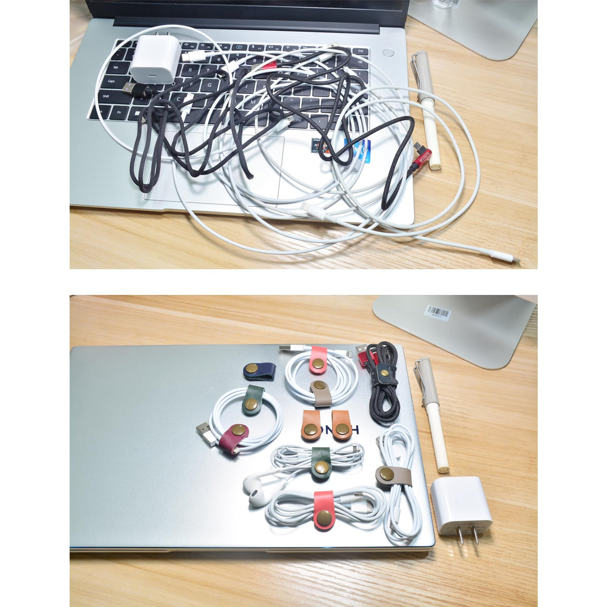 CAILLU rose red USB cord organizer fits in a bag or pocket.