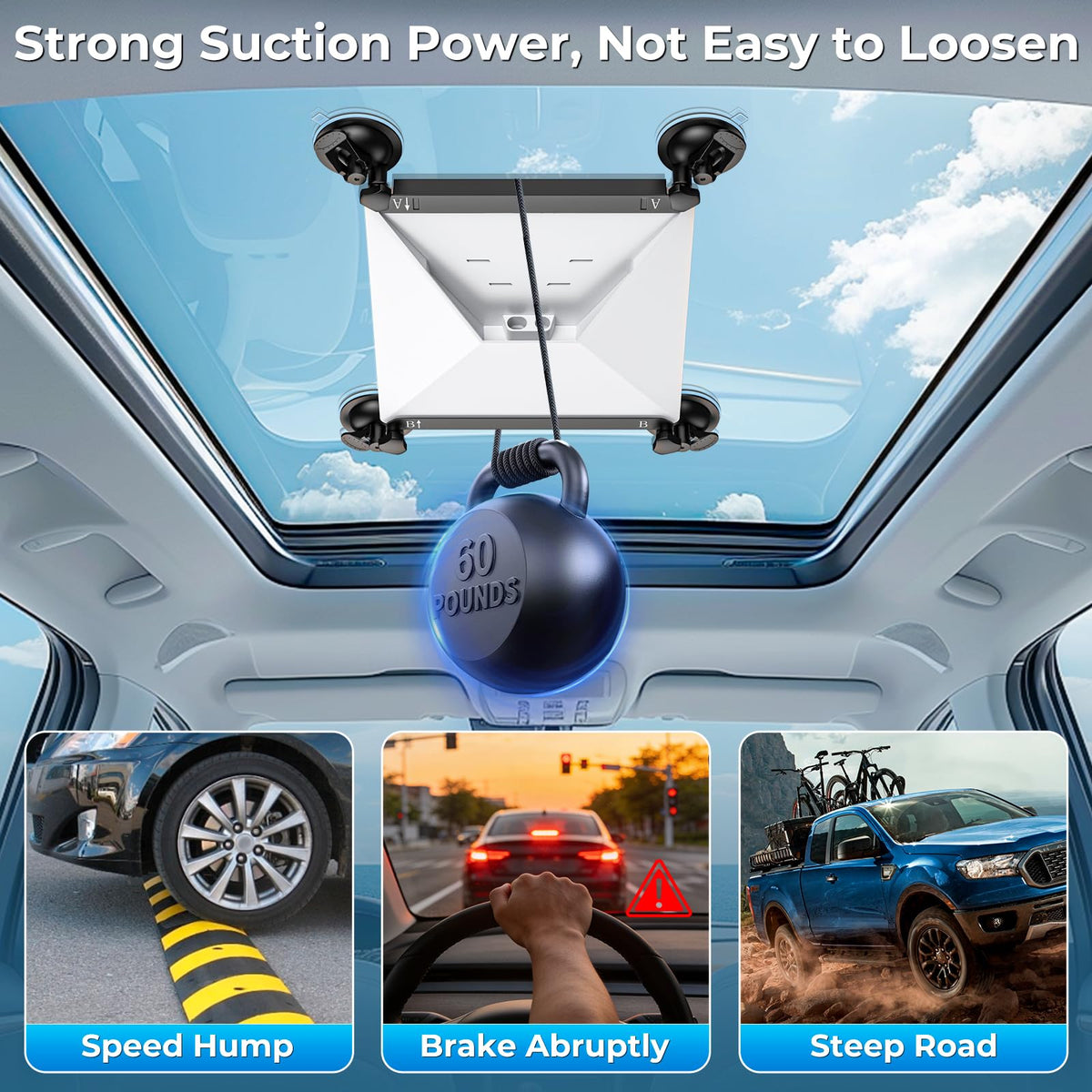 Calanthe Starlink Mini suction cup mount on sunroof enabling flexible, tool-free relocation.
