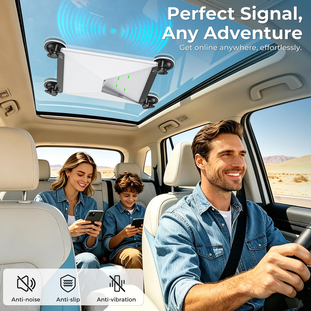 Calanthe Starlink Mini suction cup mount with tool-free install for quick trips.