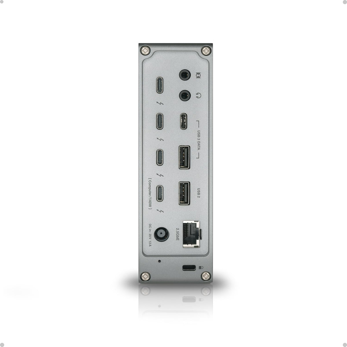 Caldigit TS5 dock back ports highlight 80Gb/s Thunderbolt 5 for fast peripheral expansion.