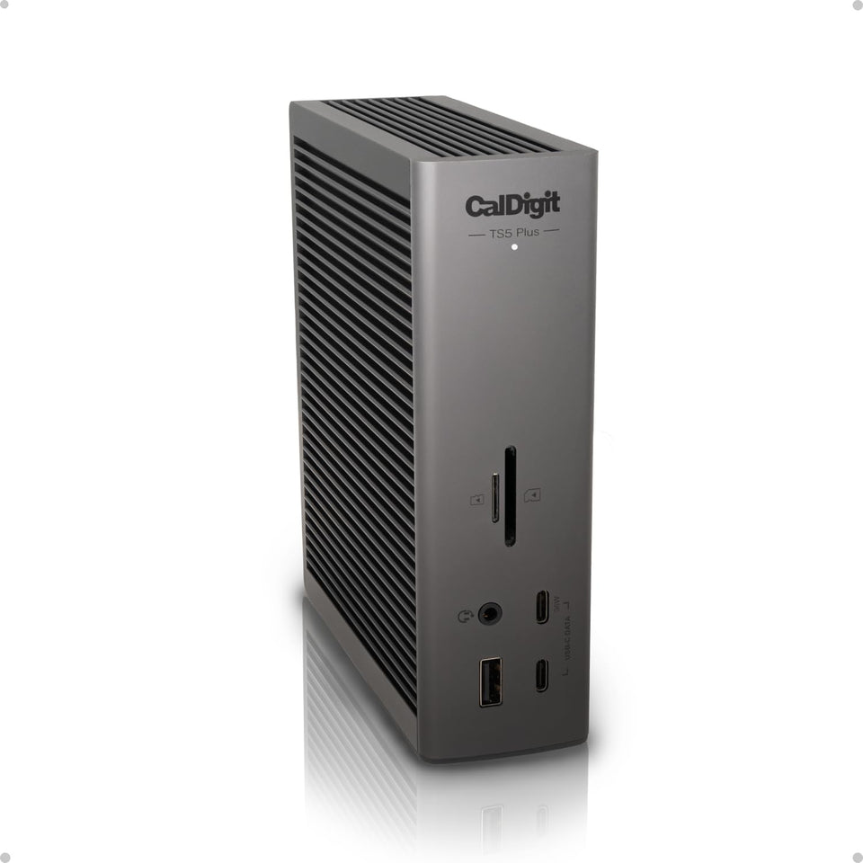 CalDigit TS5 Plus front ports provide quick access for peripherals and charging.
