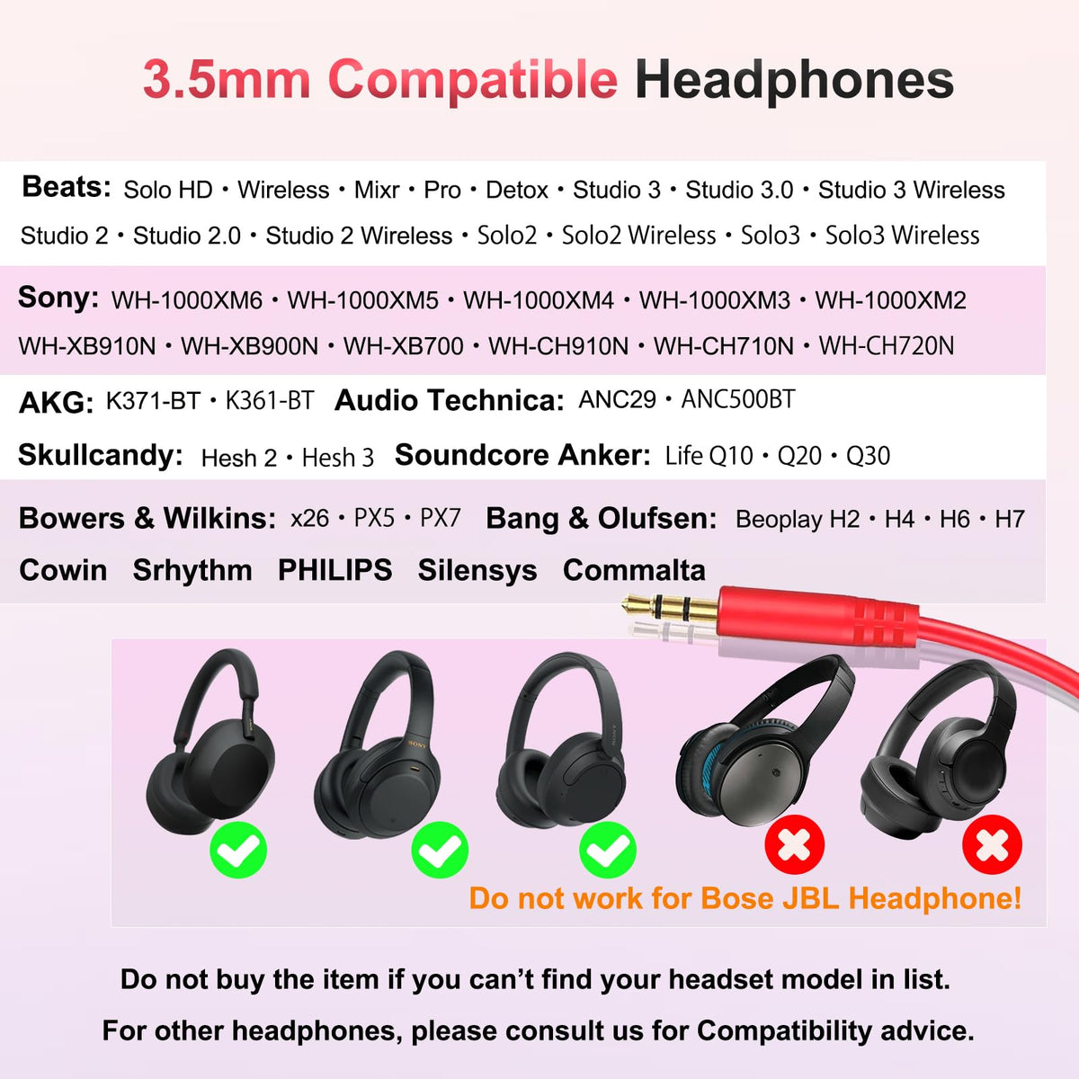 Beats-compatible Callez cable shown with red finish for reliable audio playback.