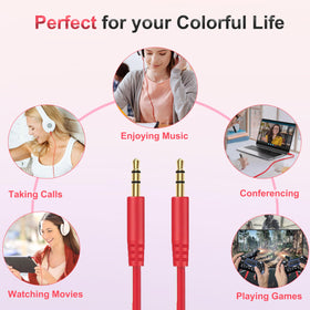Compatibility guide graphic for Callez cable with multiple 3.5mm headsets.